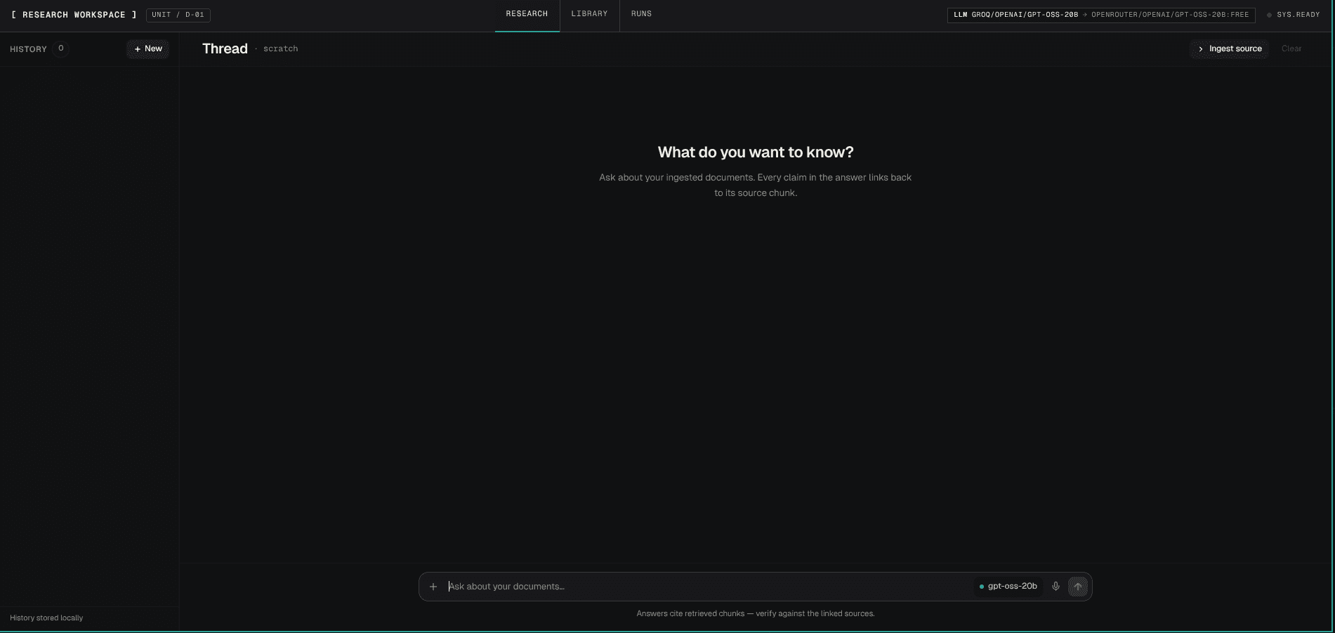 Main research interface