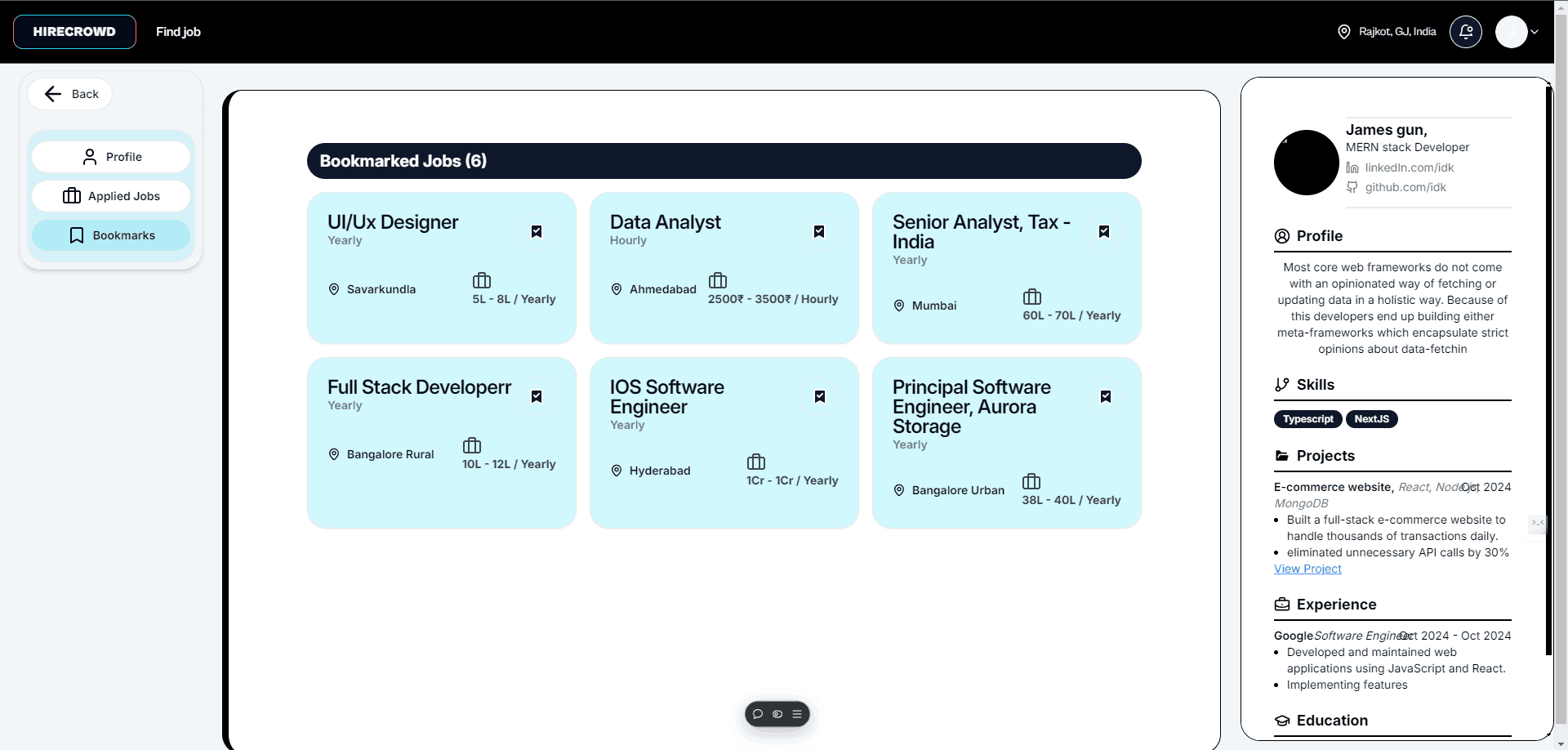 Bookmarked jobs