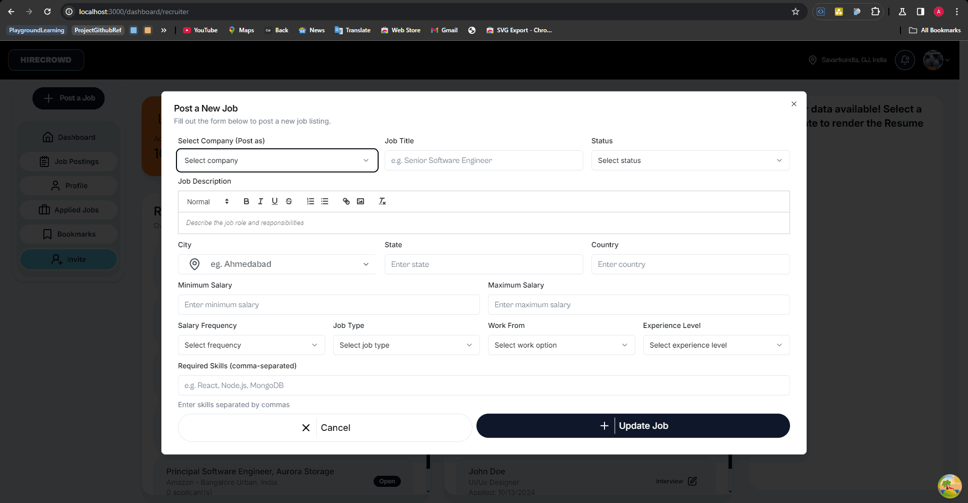 Create job form