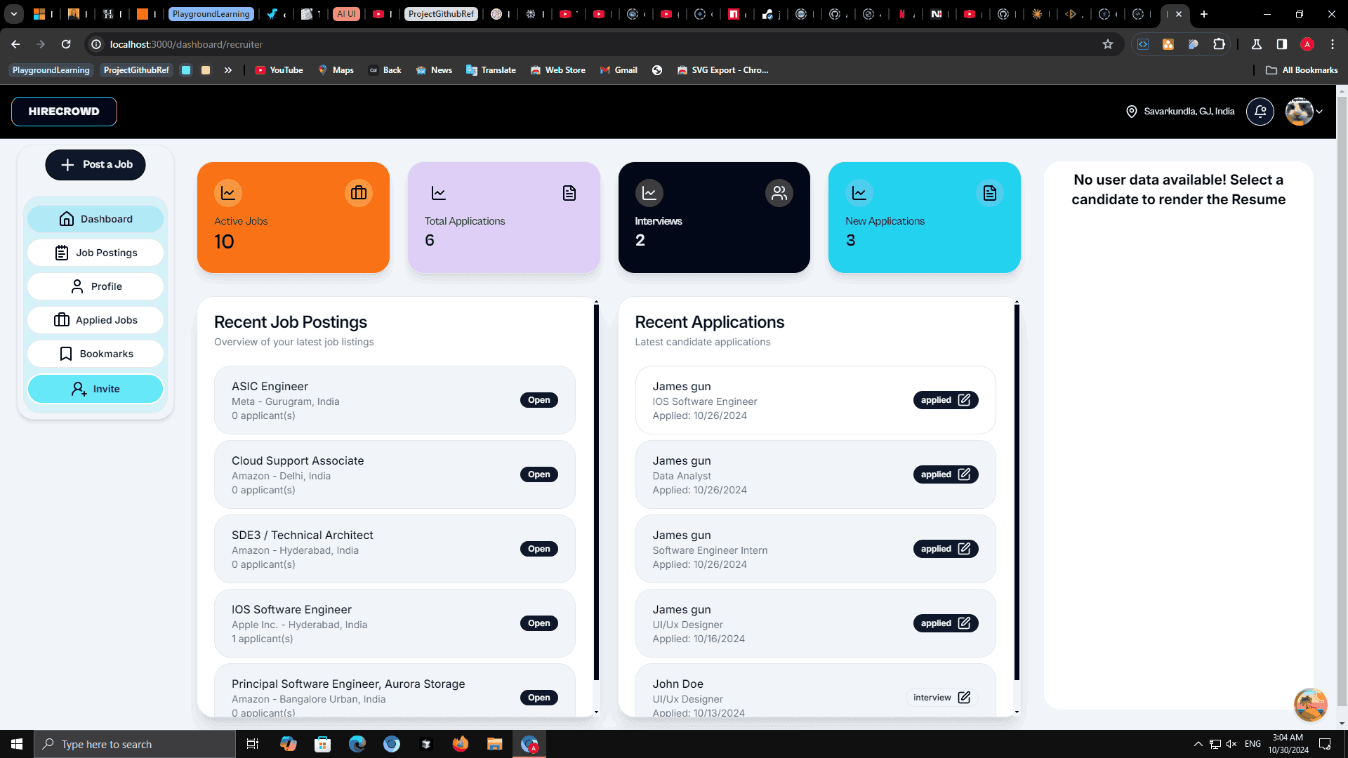 Recruiter dashboard