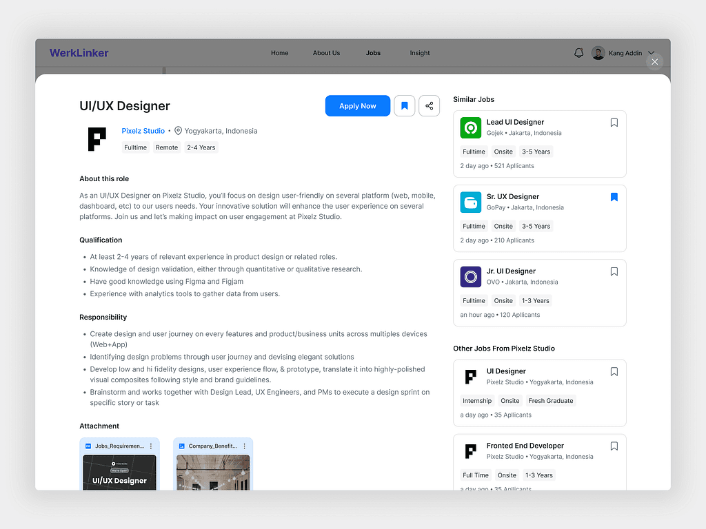 Design reference — job details drawer concept
